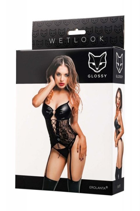 Glossy Miriam, set, wetlook, black, M