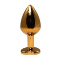 Gold medium heart-shaped butt plug with pink crystal