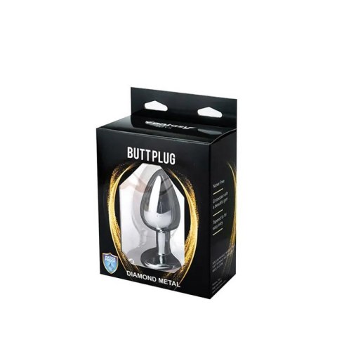 Silver Medium Butt Plug with White Diamond