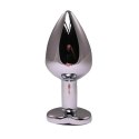Silver medium heart-shaped butt plug with black crystal