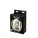 Silver medium heart-shaped butt plug with black crystal