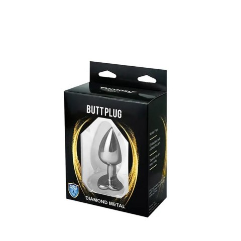 Silver medium heart-shaped butt plug with black crystal