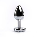 Silver medium heart-shaped butt plug with white crystal
