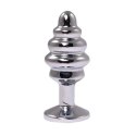 Silver medium ribbed butt plug with pink crystal