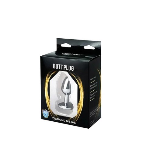 Silver small heart-shaped butt plug with black crystal