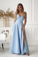 341-08 Długa Suknia Wieczorowa z Gorsetowym Sznurowaniem - Baby blue