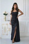342-06 Elegancka Sukienka Z Geometrycznym Dekoltem I Odpinanymi Ramiączkami - czarny