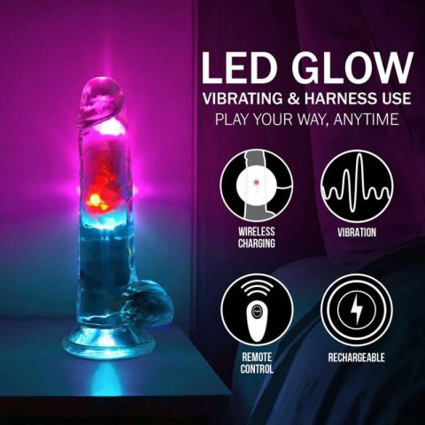 LED Vibrating Straight Cock with Balls - 7" / 18 cm - Transparent