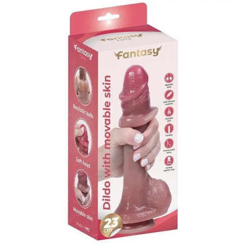 Silicone dildo with foreskin and realistic testicles 23 cm