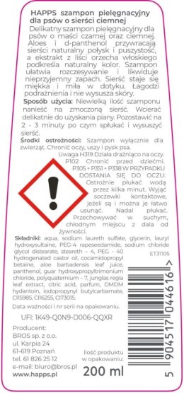 Bros Happs Szampon Pielęgnacyjny Dla Psów O Sierści Ciemnej 200ml