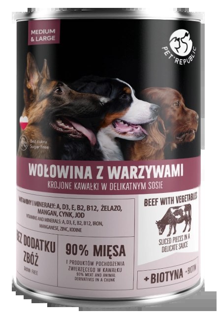 PetRepublic Wołowina Z Warzywami Krojone Kawałki W Delikatnym Sosie 1250g