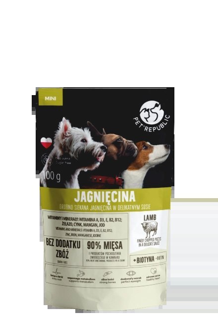 PetRepublic drobno siekane kawałki w delikatnym sosie - jagnięcina 100g dla psa