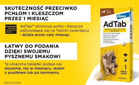 Elanco AdTab 225mg Tabletka Na Pchły I Kleszcze Dla Psów 5,5-11kg