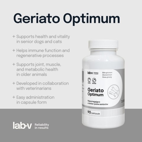 Lab-v Geriato Optimum Wspomaganie Zdrowia Seniorów Dla Psów I Kotów 90 Kapsułek