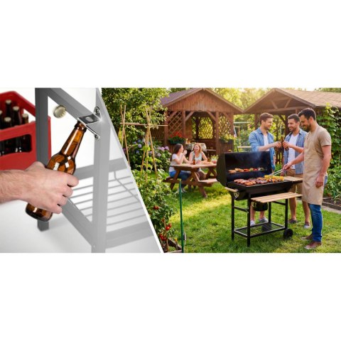 Grill węglowy ogrodowy beczka z kominem półki + termometr + popielnik Berdsen BD-895 czarny