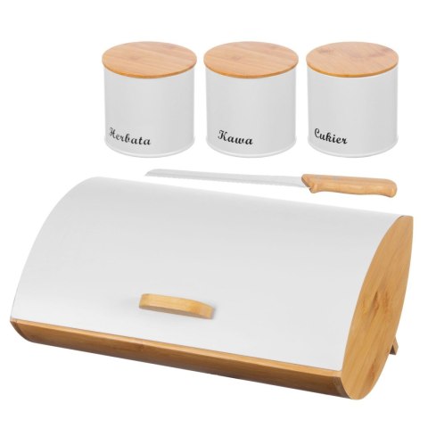CHLEBAK STALOWO-BAMBUSOWY + 3 POJEMNIKI KAWA HERBATA CUKIER BRUNBESTE BB-2702