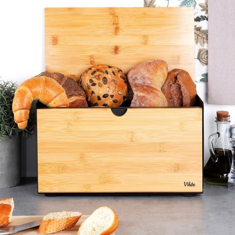Chlebak drewniany metalowy czarny podwójna pokrywa 35.5x22x20.5cm VILDE 259620
