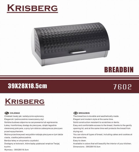 CHLEBAK STALOWY Z POKRYWĄ BEZKOLIZYJNĄ KRISBERG DIAMOND KS-2602