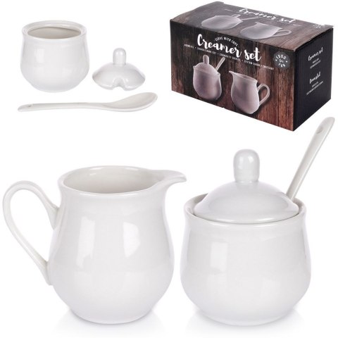 CUKIERNICZKA I MLECZNIK CUKIERNICA PORCELANOWA BIAŁA 2X150 ML ZESTAW 3 ELE ORION 153521