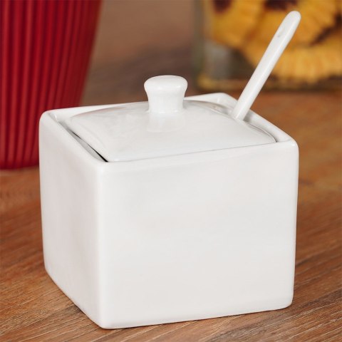 CUKIERNICZKA Z ŁYŻECZKĄ PORCELANOWA BIAŁA 200 ML HIT 153509