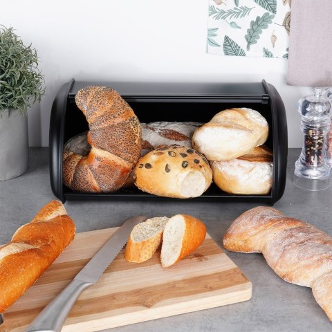 Chlebak stalowy pojemnik na pieczywo chleb bułki czarny matowy mały 36x23x14.5cm VILDE 259615