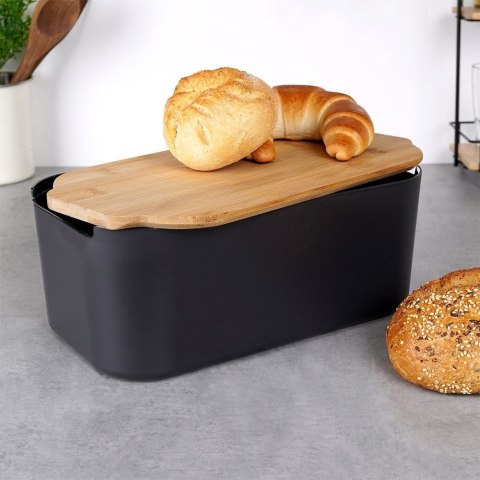 Chlebak z deską do krojenia bambusową czarny 33x18.5x12cm VILDE 259301