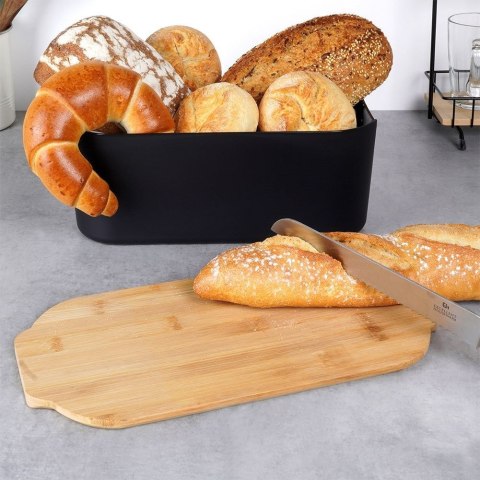 Chlebak z deską do krojenia bambusową czarny 33x18.5x12cm VILDE 259301