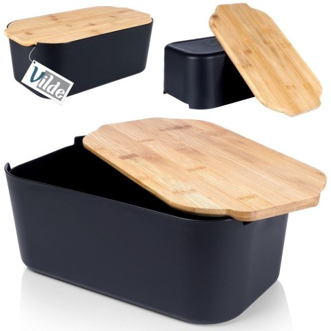 Chlebak z deską do krojenia bambusową czarny 33x18.5x12cm VILDE 259301