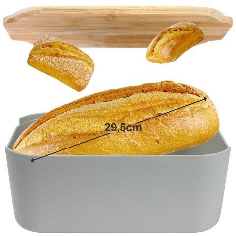 Chlebak z deską do krojenia bambusową szary 33x18.5x12cm VILDE 259302