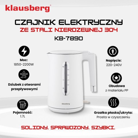 CZAJNIK ELEKTRYCZNY BEZPRZEWODOWY 1.7L BIAŁY KLAUSBERG KB-7890