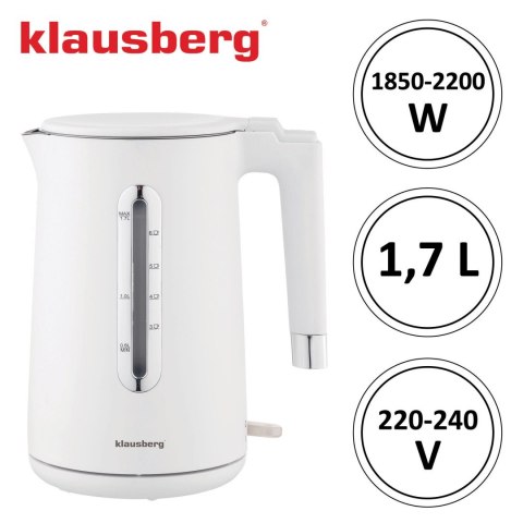CZAJNIK ELEKTRYCZNY BEZPRZEWODOWY 1.7L BIAŁY KLAUSBERG KB-7890