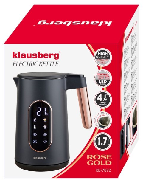 CZAJNIK ELEKTRYCZNY Z REGULACJĄ TEMPERATURY 1.7L BEZPRZEWODOWY CZARNY KLAUSBERG KB-7892