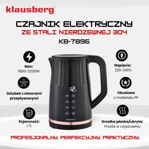 CZAJNIK ELEKTRYCZNY Z REGULACJĄ TEMPERATURY 1.7L BEZPRZEWODOWY CZARNY KLAUSBERG KB-7896