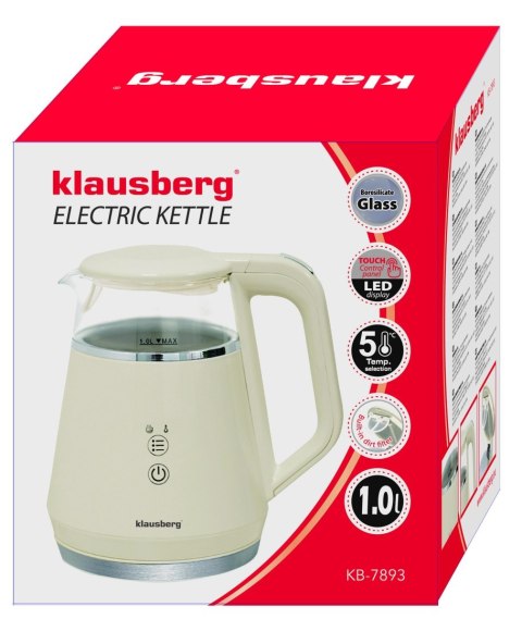CZAJNIK ELEKTRYCZNY Z REGULACJĄ TEMPERATURY MAŁY 1.0L BEZPRZEWODOWY KREMOWY KLAUSBERG KB-7893