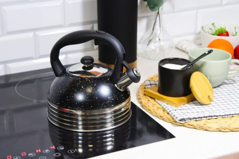 Czajnik stalowy z gwizdkiem na gaz indukcję 2.5L czarny marmurek nakrapiany BRUNBESTE BB-2474