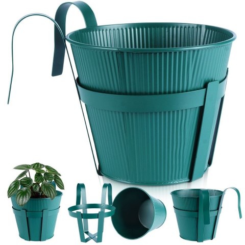 Doniczka balkonowa metalowa zielona 20 cm VILDE 339407