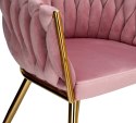 Krzesło welurowe plecione COFTON gold VELVET różowy