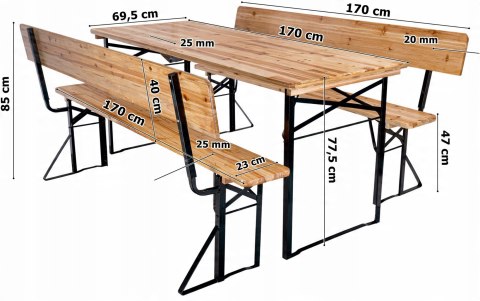 Zestaw ogrodowy stalowo-drewniany PORTER 170 cm stół+ 2 ławki