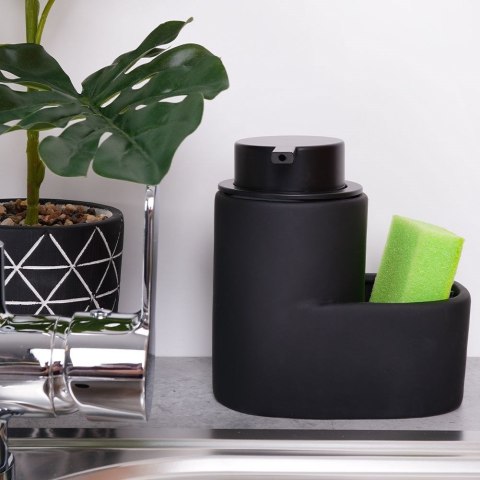 Dozownik płynu do naczyń z pojemnikiem na gąbkę ceramiczny czarny 350ml HIT 569543