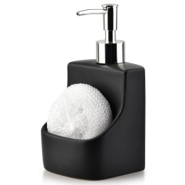 Dozownik płynu do naczyń z pojemnikiem na gąbkę ceramiczny czarny 350ml VILDE 530719
