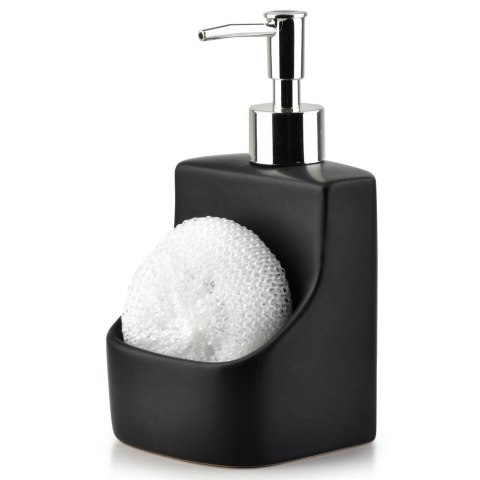 Dozownik płynu do naczyń z pojemnikiem na gąbkę ceramiczny czarny 350ml VILDE 530719