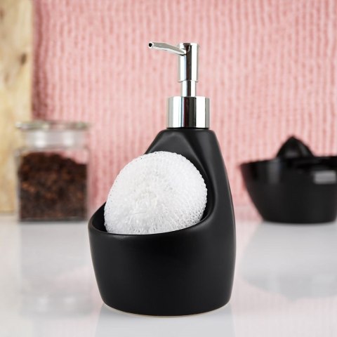 Dozownik płynu do naczyń z pojemnikiem na gąbkę ceramiczny czarny 360ml VILDE 530722