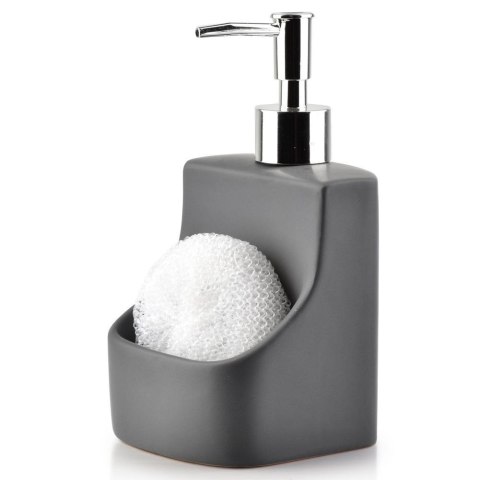 Dozownik płynu do naczyń z pojemnikiem na gąbkę ceramiczny szary 350ml VILDE 530720