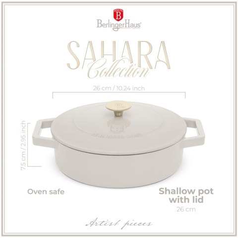 EMALIOWANY NISKI GARNEK ŻELIWNY 2.57L 26CM BERLINGER HAUS STRONG MOLD SAHARA BH-6530
