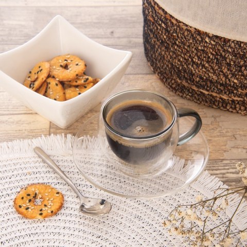 Filiżanki termiczne ze spodkiem do kawy espresso DOUBLE 90ml 2 sztuki ORION 129493