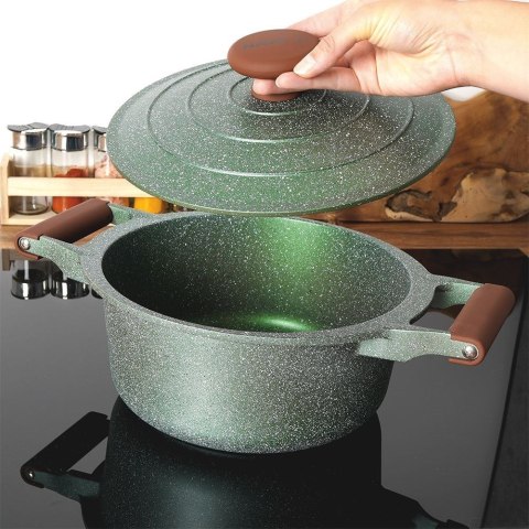 Garnek granitowy nieprzywierający na indukcję gaz z pokrywką OMEGA 24 cm 4.4L NAVA 10-255-031
