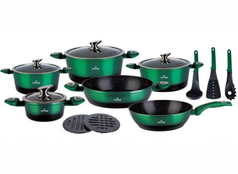 GARNKI z POWŁOKĄ GRANITOWĄ 15 ELE. ZILNER EMERALD NOIR ZL-8521