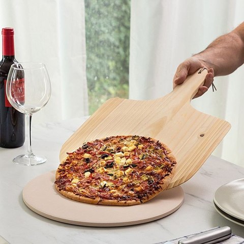 KAMIEŃ DO PIECZENIA PIZZY SZAMOTOWY Z ŁOPATĄ I NOŻEM 3 ELEMENTY VILDE 279072