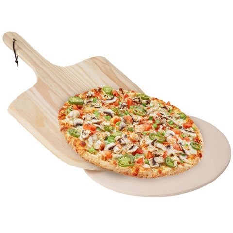 KAMIEŃ DO PIECZENIA PIZZY SZAMOTOWY Z ŁOPATĄ I NOŻEM 3 ELEMENTY VILDE 279072