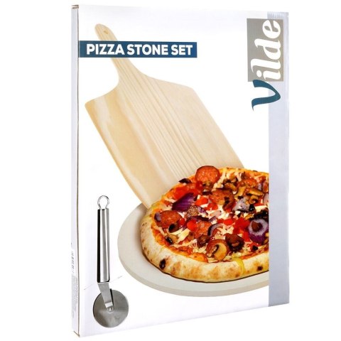 KAMIEŃ DO PIECZENIA PIZZY SZAMOTOWY Z ŁOPATĄ I NOŻEM 3 ELEMENTY VILDE 279072